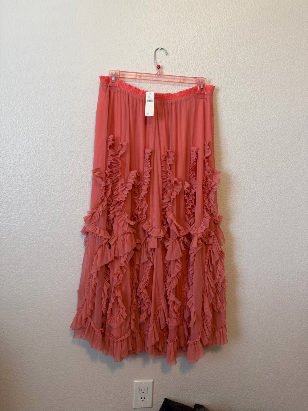 Anthropologie Coral-Tone Ruffle Maxi Skirt